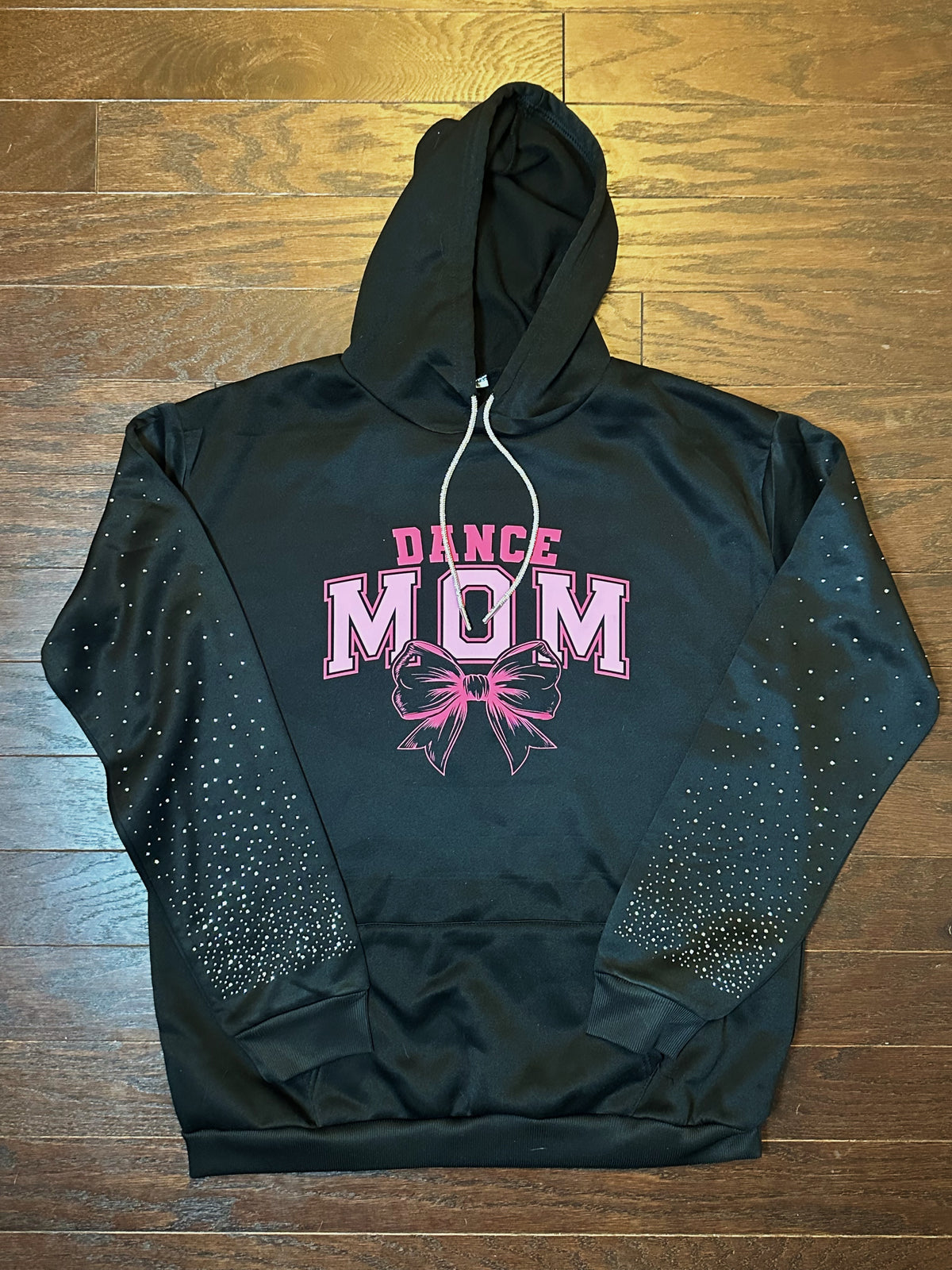 Dance Mom Hoodie With Rhinestone Sleeves by TaylorMade Studio, close up