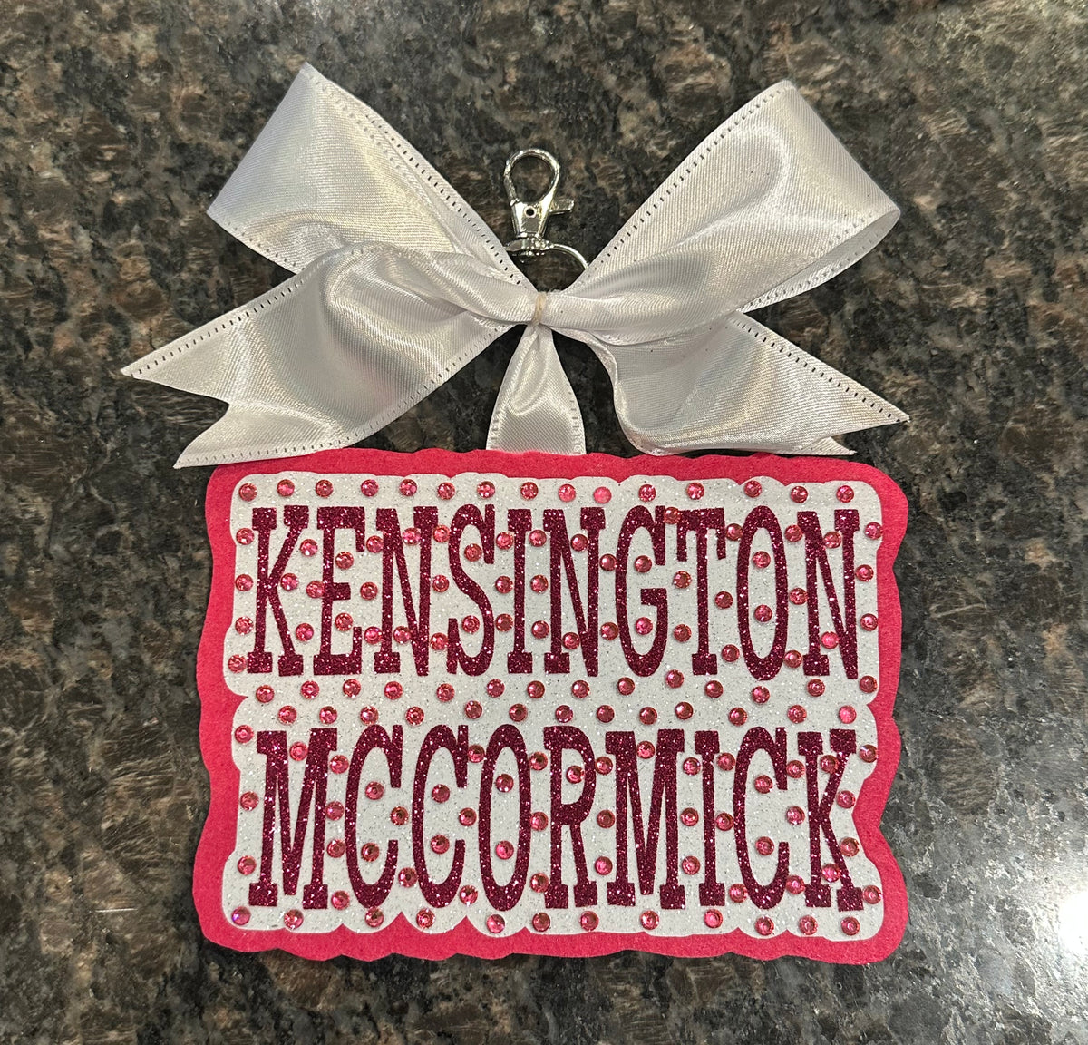 Larger Custom Dance Bag Tag by TaylorMade Studio, detail view