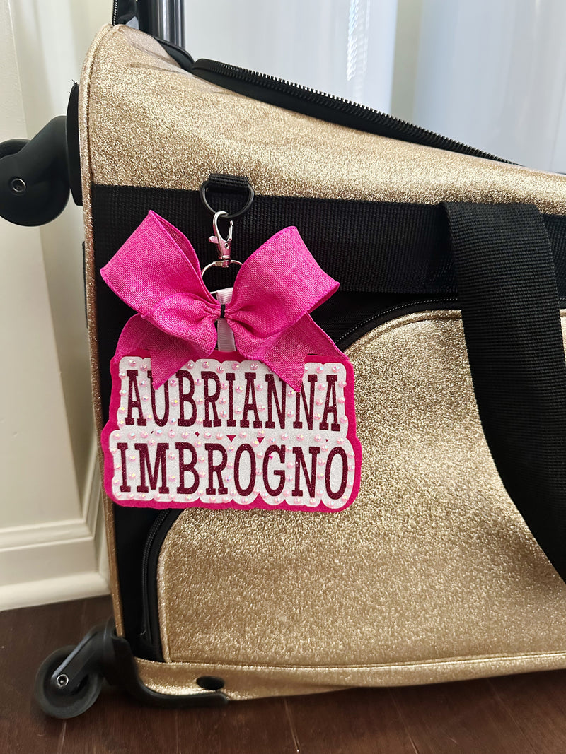 Larger Custom Dance Bag Tag by TaylorMade Studio, front view