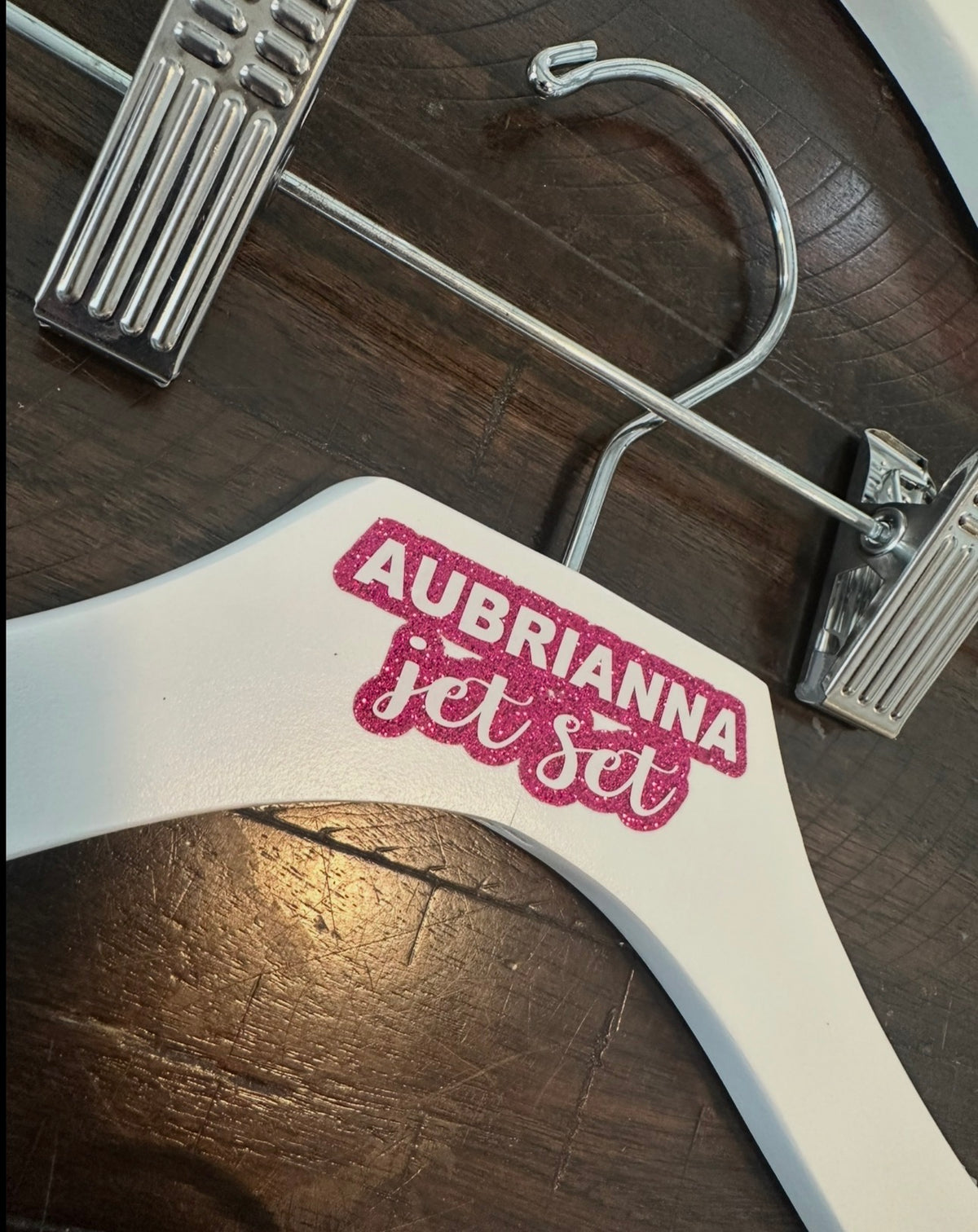Custom Wooden Child Size Hanger by TaylorMade Studio, front view